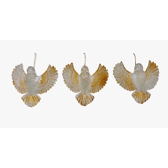 Dove Christmas Tree Ornaments Clear Plastic Gold Accents Set of 3 Holiday Decor - Picture 1 of 4